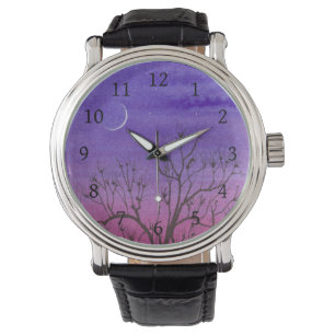 Crescent Moon & Tree Wrist Watch Armbanduhr