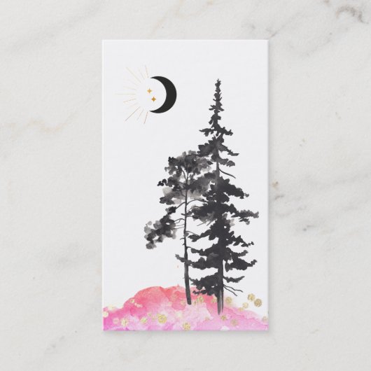 *~* Crescent Moon Trees Gold Stars Glitzer Rosa Visitenkarte (Vorderseite)