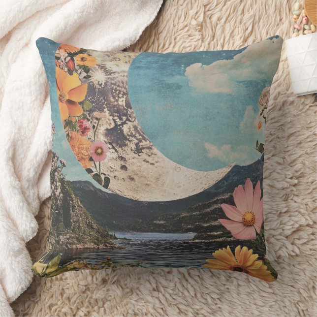 Crescent Moon über serene Landschaft Kissen (Decke)