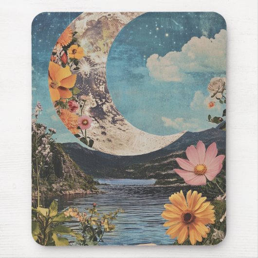 Crescent Moon über serene Landschaft Mousepad (Vorne)