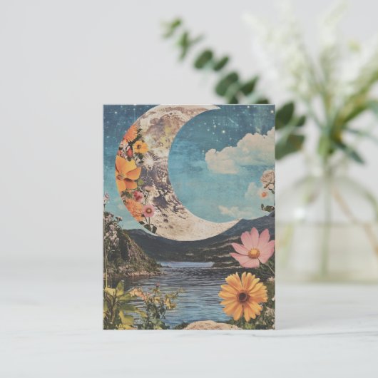 Crescent Moon über serene Landschaft Postkarte (Stehend Vorderseite)