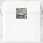 Crescent Moon über serene Landschaft Quadratischer Aufkleber (Tasche)