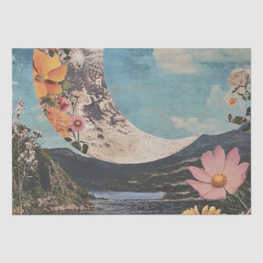 Crescent Moon über serene Landschaft Seidenpapier (Vorderseite)