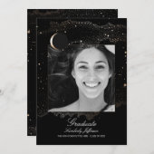 Crescent Moon und Starry Night Foto Abschluss Einladung (Vorne/Hinten)