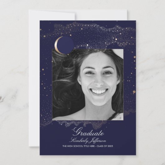 Crescent Moon und Starry Night Foto Abschluss Einladung (Vorderseite)