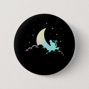 Crescent Moon Wicca Mystical Cat Pastel Goth Button