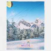 Crescent Moon Yoga Cat in the Snowy Mountains Fleecedecke (Vorderseite)
