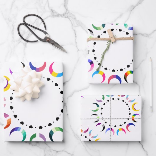 Crescent Pride Moons & Herz Ring Geschenkpapier Set (Vorderseite)