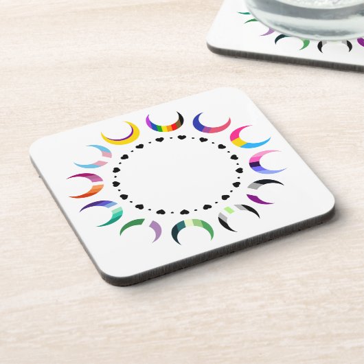 Crescent Pride Moons & Herz Ring Getränkeuntersetzer (Linke Seite)