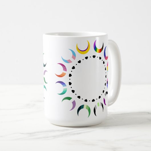 Crescent Pride Moons & Herz Ring Kaffeetasse (VorderseiteRechts)