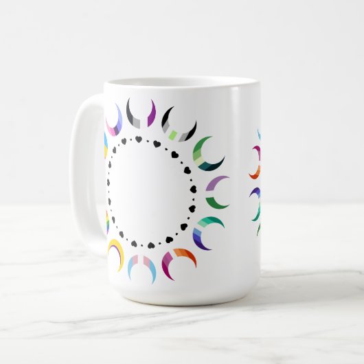 Crescent Pride Moons & Herz Ring Kaffeetasse (Vorderseite Links)