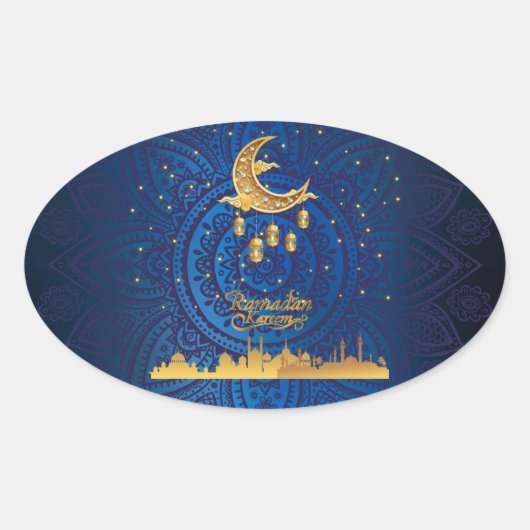 Crescent ramadan kareem golden 2024 ovaler aufkleber (Vorderseite)