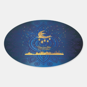 Crescent ramadan kareem golden 2024 ovaler aufkleber