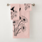 Crescent Serenity: Hummingbird and Floral Silhoue Badhandtuch Set (Insitu)