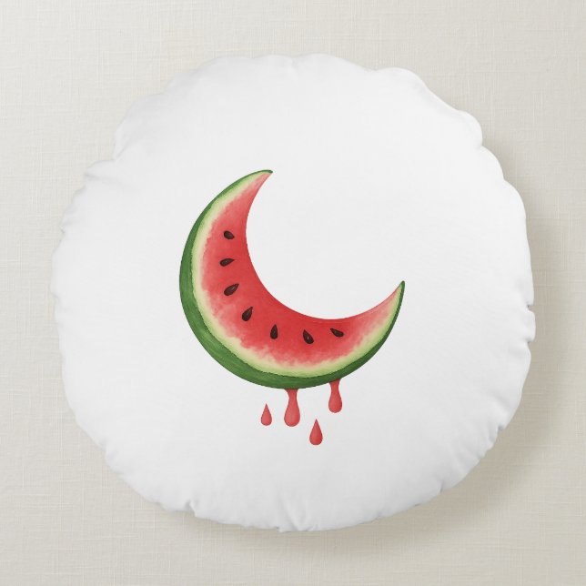 Crescent Watermelon - Moon Slice Fruit Illustratio Rundes Kissen (Vorderseite)