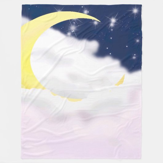 Cresent Moon in Soft Clouds Fleece Blanket (Vorderseite)