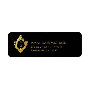Crest Black Faux Gold Elegante Hochzeitsmonogramm 
