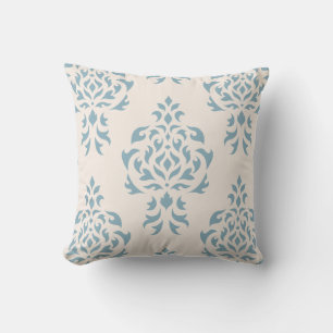 Crest Damask Muster – Blau auf Creme Kissen