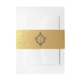 Crest Faux Goldfolie Navyblau Monogram Luxus Einladungsbanderole