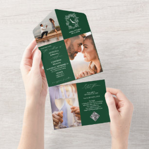 Crest Initial 3 Foto-RSVP Smaragdgrüne Hochzeit All In One Einladung