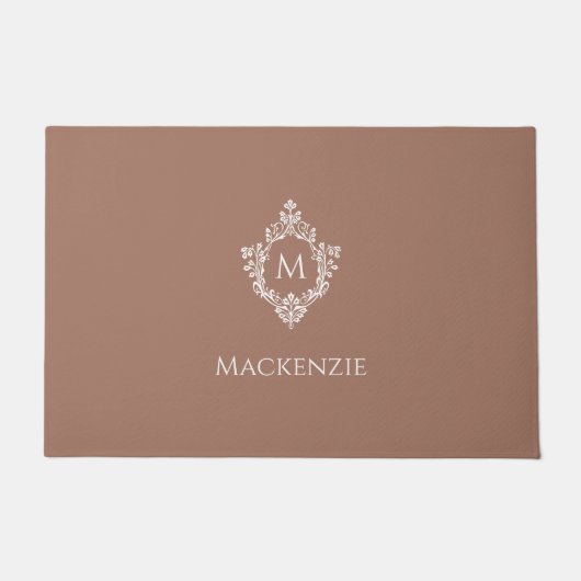 Crest Monogram Brown White Initial & Name elegant Fußmatte (Vorderseite)