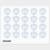 Crest Monogram Delft Blau Florale Hochzeit Runder Aufkleber (Blatt)