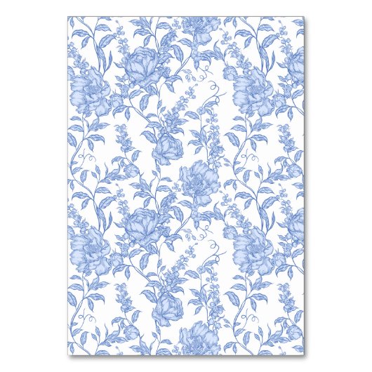 Crest Monogram Delft Blue Floral Script Tischnummer (Rückseite)