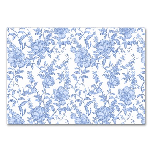 Crest Monogram Delft Blue Floral Script Tischnummer (Rückseite)