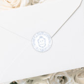 Crest Monogram Dusty Blue Florale Hochzeit Runder Aufkleber