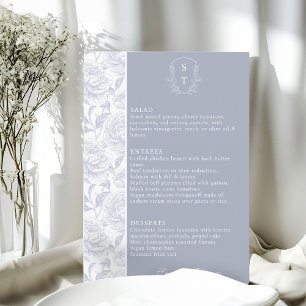 Crest Monogram Dusty Blue Hochzeitsmenükarte Menükarte