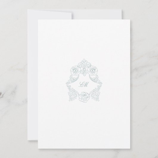 Crest Monogram Logo Dusty Blue Wedding Einladung (Rückseite)