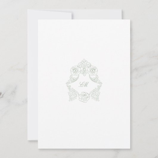 Crest Monogram Logo Sage Green Wedding Einladung (Rückseite)