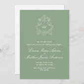 Crest Monogram Logo Sage Green Wedding Einladung (Vorne/Hinten)