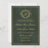 Crest monogram QR code emerald green gold wedding Einladung (Vorderseite)