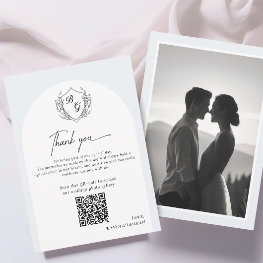Crest Monogram wedding QR-code photo album  Dankeskarte