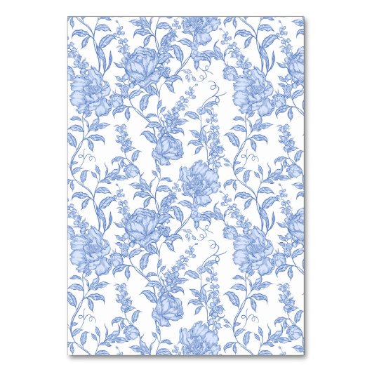 Crest-Monogramm Blaues Blumen-Script Sechs Tischnummer (Rückseite)