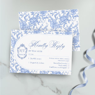 Crest-Monogramm Delft-Blau Floral Schrift RSVP Karte