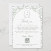 Crest-Monogramm Hellgrün QR-Code-Fotoalbum Dankeskarte (Vorderseite)