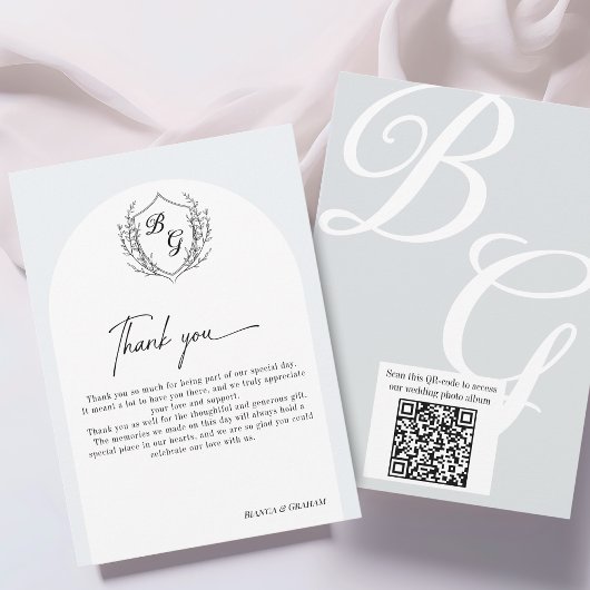 Crest-Monogramm-Hochzeits-QR-Code-Fotoalbum Dankeskarte
