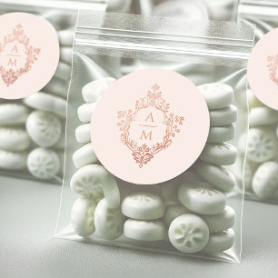 Crest Monogramm Roségold-Blush Hochzeit im Vintage Runder Aufkleber