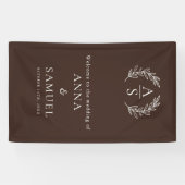 Crest-Monogramm-Schokoladenbraun- und Weiße Hochze Banner (Horizontal)