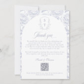 Crest-Monogramm Staubblau QR-Code-Fotoalbum Dankeskarte (Vorderseite)