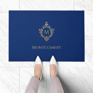 Crest Royal Blau Falschgold Vintage Monogramm Name Fußmatte
