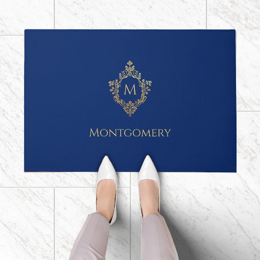 Crest Royal Blau Falschgold Vintage Monogramm Name Fußmatte