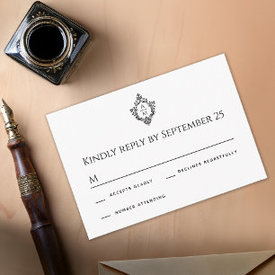 Crest Schwarz Weiß Vintage Hochzeitsmonogramm Anti RSVP Karte