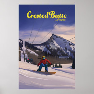 Crested Butte Colorado Snowboarden Reiseplakat Poster