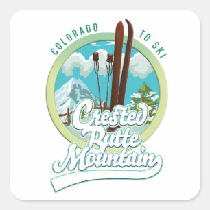 Crested Butte Mountain Colorado Ski Logo Button wi Quadratischer Aufkleber