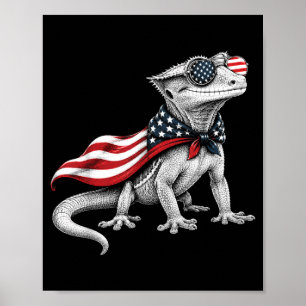Crested Gecko 4. Juli Amerikanische Flagge Patriot Poster