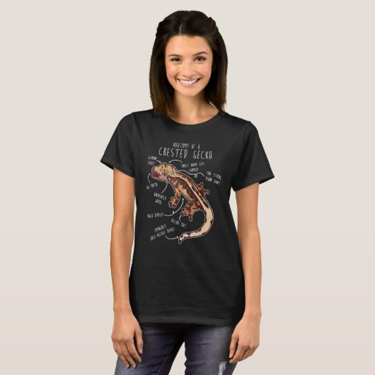 Crested Gecko Lizard Reptile Anatomy Pet Harelquin T-Shirt (Vorne ganz)