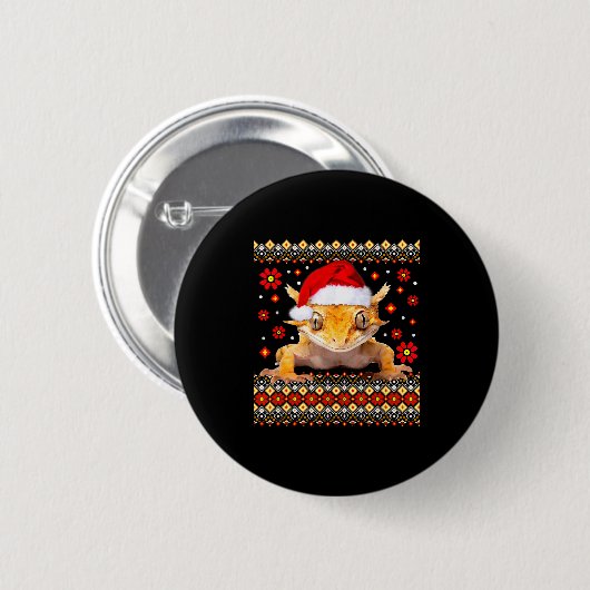 Crested Gecko Ugly Christmas Sweater Button (Vorne & Hinten)